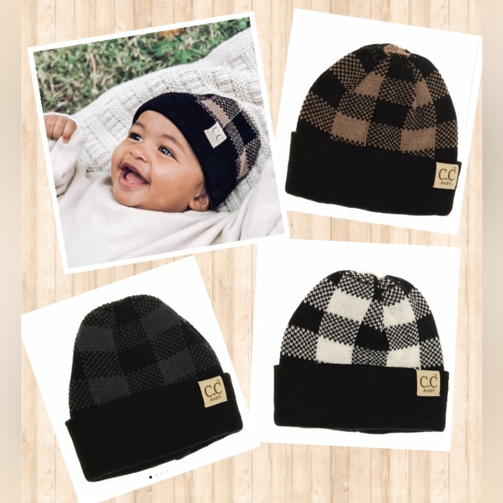 Infant Baby CC Beanie Exclusives Unisex Buffalo Plaid Knit Skull Cap Hat NIP